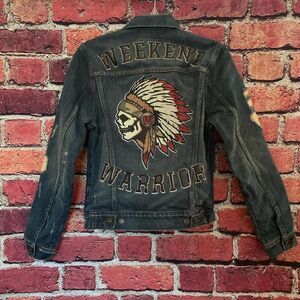 Ecko Unltd. Weekend Warrior distressed denim jacket.